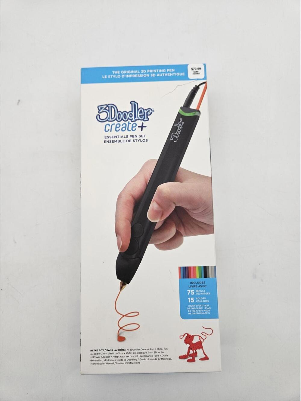 3Doodler 3D Printing Pen-Black Kit With Refill Filaments Stencils